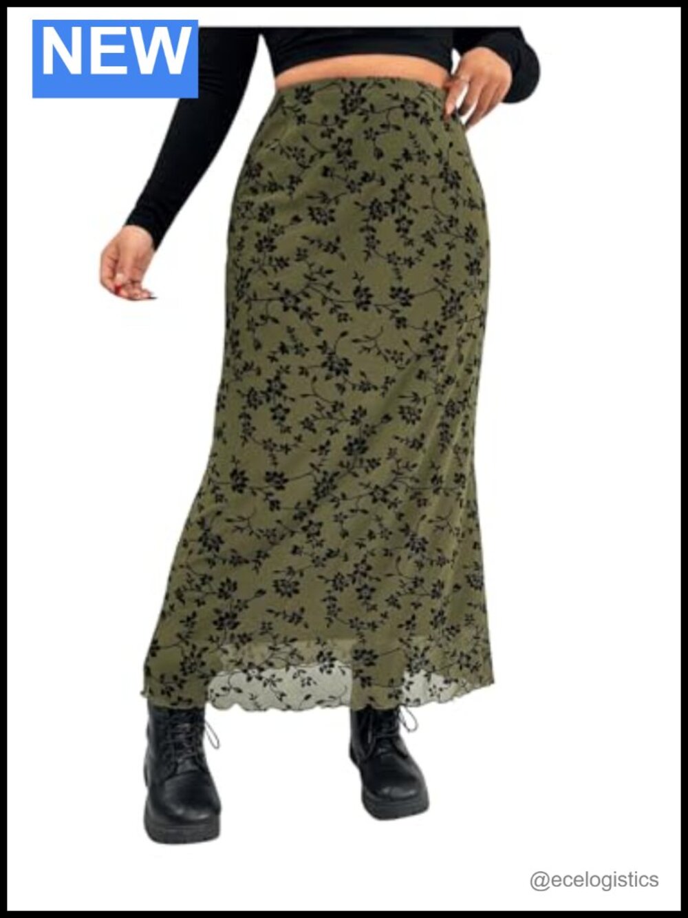 Plus Size Floral Mesh Maxi Skirt Fishtail Long Elastic High Waist